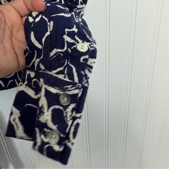 Panama Jack Top Small Women Navy Blue White Floral Long Sleeve Linen Breathable - Picture 9 of 9